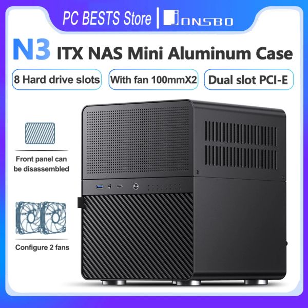 Towers Jonsbo N3 NAS ITX Mini Hülle Allinone Aluminium Office Desktop Chassis 8 Festplattenstandort Unterstützung 250 -mm -Grafikkarten -PC -Hülle