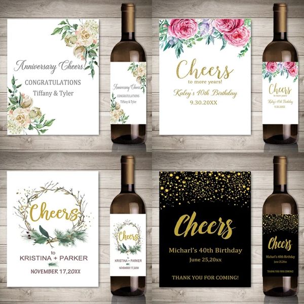 Adesivi per etichetta di bottiglia di vino personalizzati personalizzati eventuali adesivi di testo applausi a tema matrimonio compleanno feste etichette per l'anniversario
