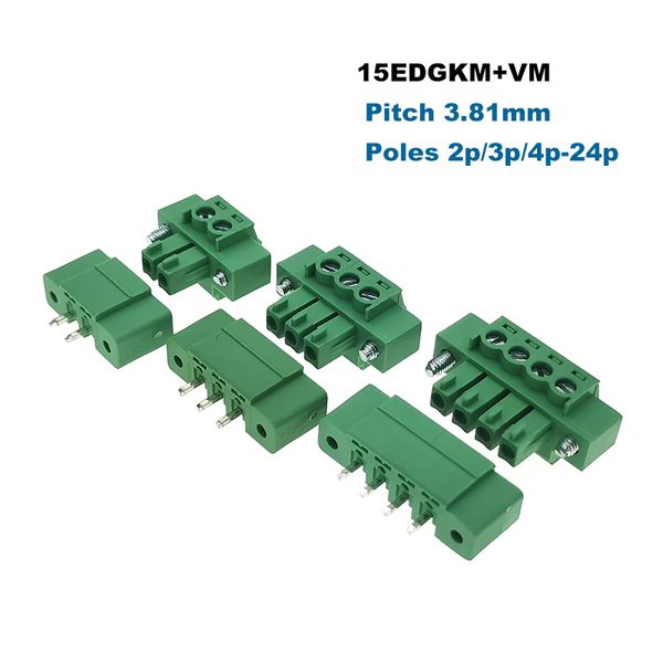 50 pcs pitch da 3,81 mm plug-in pcb morsetto blocco maschio/femmina 2 ~ 10pin Connettore pluggable bornier 15edgkm+VM/RM Morsettiera