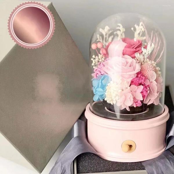 Fiori decorativi Eternal Preserved Roses Glass Dome Fagro musicali Rose Forever Love Wedding favore Regali per le donne