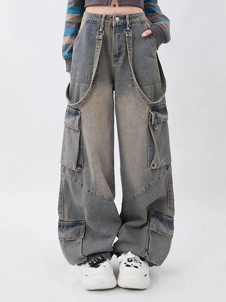 Pantaloni maschili in stile americano uomini e donne abiti da lavoro retrò dritta tubo sciolto design in difficoltà stradali hip-hop pavimento movping