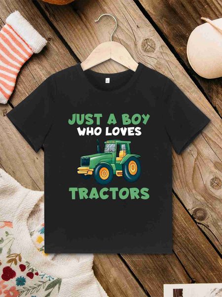Футболки просто мальчик, который любит тракторы футболки Смешная модная тенденция от 3 до 7 лет детские футболки дышащие повседневные круглые вершины для детей 240410