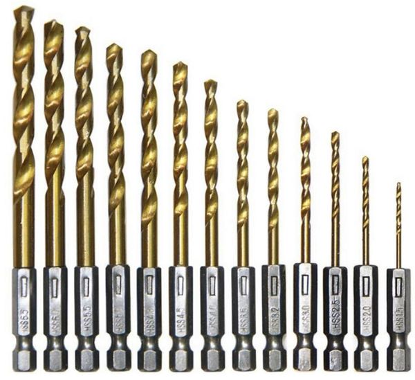 13pcs set di punterie per trapano rivestito in titanio 14 gambo esagonale da 1565 mm Bip per trapano HSS ad alta velocità Steel4525947