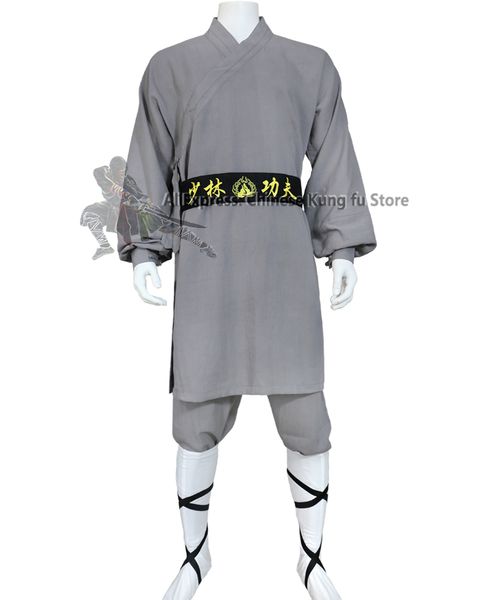 Linho cinza escuro Shaolin Monk Robe Kung Fu Uniforme Tai chi Suit ARTS MARCIAL Roupas personalizadas Precisa de suas medidas