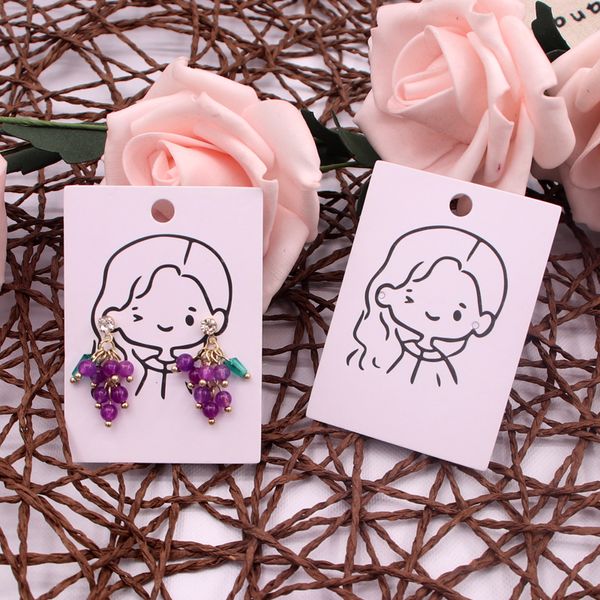 20pcs 5x7cm Girl Head Jewelry Packager carta Oreger Display Tag Teg Card Pacchetto di gioielli con supporto per le orecchie più lunghi