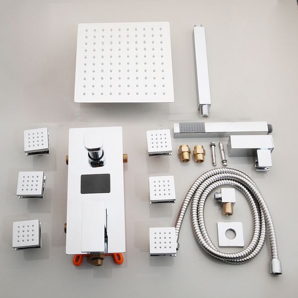 Yanksmart светодиодная головка для душа 3-функции цифровой дисплей ванная комната хром-полированные душевые смесители набор квадрат 8 ~ 16-дюймовый душ головы