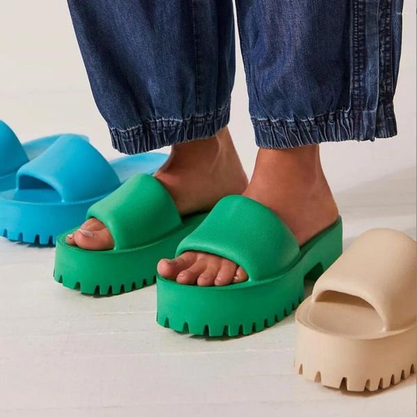 Sandalen dicke alleinige Hausschuhe Frauen Modetrendy Green Eva hochhackige Schuhschuhschuhfürsterin weibliche große Plattform Folie