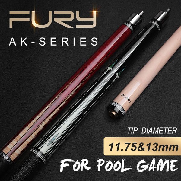 Fury AK Entrada da série Billiard Pool Cue Stick Quality Maple Shaft Center Junção Linen ou Custom Decal de couro Classic Playing Cue