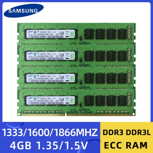 RAMS Samsung DDR3 DDR3L 4GB 1333MHz 1600MHz 1866MHz Memória da estação de trabalho PC312800E 14900E 10600E 1.35V 1.5V Memória do servidor