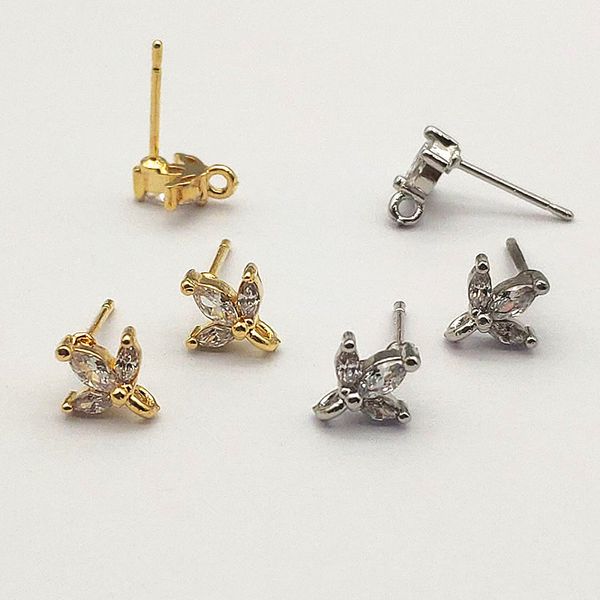 YENİ GELEN! 8x7mm 50pcs pirinç kübik zirkonya tüy küpe konektörleri Küpe DIY parçaları, mücevher bulguları bileşenleri