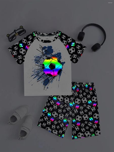 Домашняя одежда 2pcs Boys Fashion Cool Casual Loungewear Pajama Set Soccer Pattern Print Print Pullover Top Top шорты