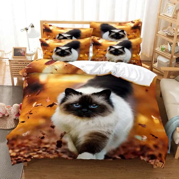 Conjunto de capa de edredão de gato conjunto de roupas de cama de tema fofo para crianças meninas de 2/3pcs Único edredom de tampa de tamanho de tamanho de tamanho de tamanho duplo