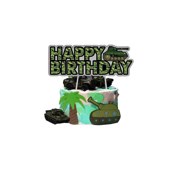 Armee Green Camouflage Cake Topper für Militärthema Party Dekorationen Junge Geburtstagsfeier Lieferungen Camo Tank Cupcake Topper