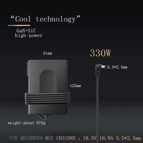Adapter Anshu Tragbarer Adapter 330W 19,5 V 16,9A Gan Ladegerät 5,5*2,5 mm Hochleistungsstrom für Gaming -Laptops -Netzadapter für Delta x10ti Chicony