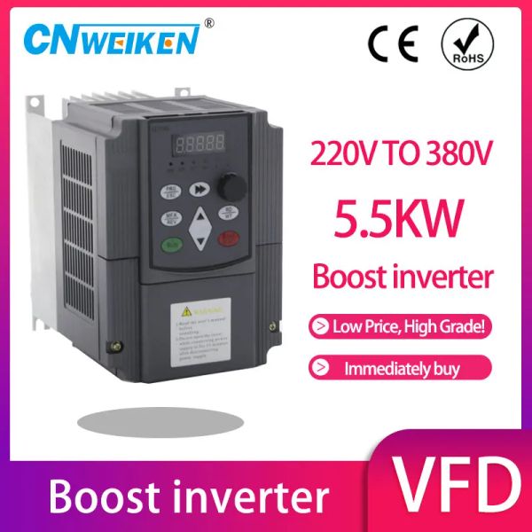 Konverter 220V Einphase -Eingang in 380 V drei Phasenausgang 11 kW 15 PS VFD Variable Frequenz -Antrieb Wechselrichter