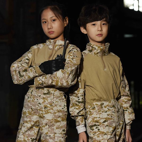 Crianças Militares Militares Combate Tático Meninos Camisa Longa Pants Defina Camo Jungle Kids Swat Arma