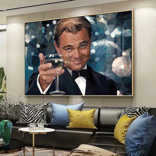 Abstrakte Kunst Gatsby Cheers Leonardo DiCaprio Inspirierende Leinwand Artwork Home Office Dekor Hochwertige Leinwand Malerei Cuadros