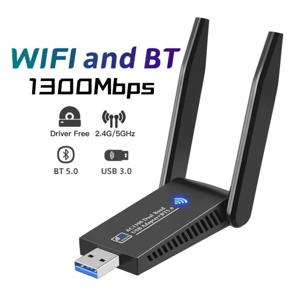 Carte WiFi Bluetooth Wireless Network Card 1300M Adattatore USB 3.0 AC1300 con antenna per PC per laptop Mini Dongle