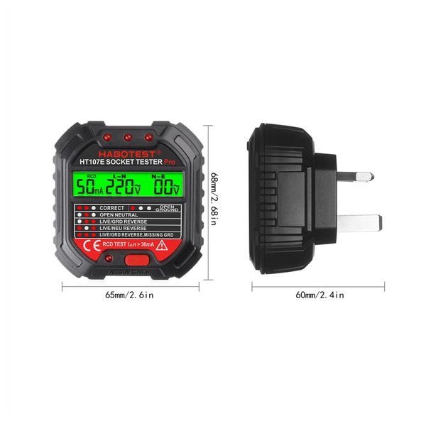 HT106 HT107 Tester Socketer Prova di tensione Rilevatore socket Detector UK Plug EU Ground Zero Plug Policarità Controllo fase di polarità