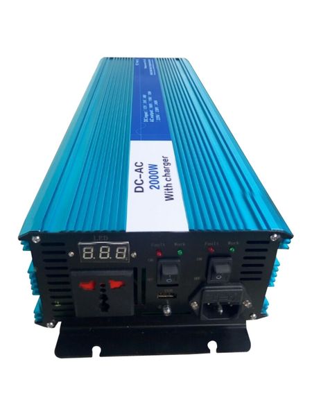 Full Power 2000 W Pure Sine Wave Inverter DC 12V/24V/48V su AC 110 V/220 V Inverter solare off-grid con caricabatterie e UPS