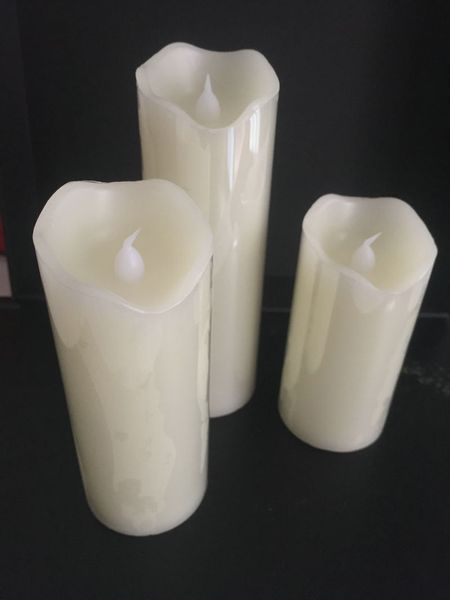 Conjunto de 3 células Bateria de Bateria Plickering Pillar Candle parafina parafina Wavy Edge Lamp Home Wedding Party Decor 5cm (dia.)-âmbar