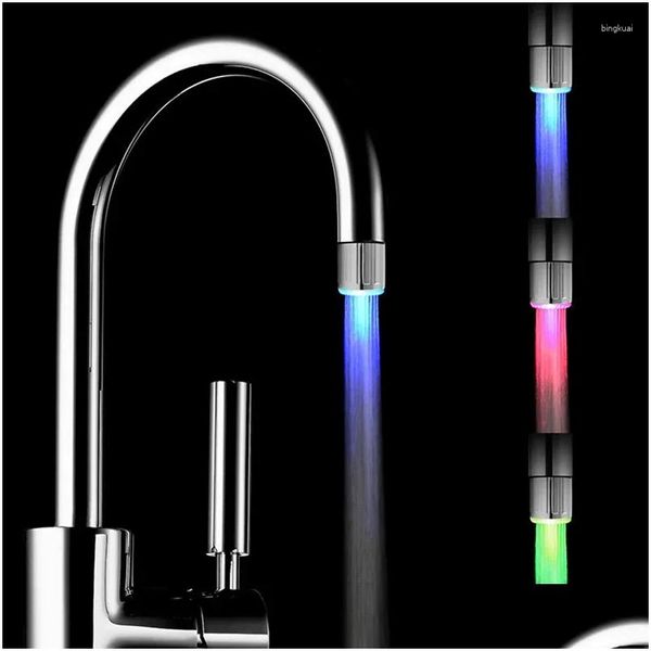 Mutfak Muslukları LED sıcaklığa duyarlı banyo duş musluk musluk kafası değişim sensörü ışık ev aksesuar damla dhtxr