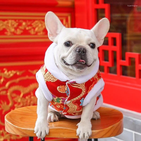 Hundekleidung Haustier Kostüm Chinesisches Jahr Kleidung Tang Anzug Wintermanteljacke für kleine Mwdium von Dragon Welpe