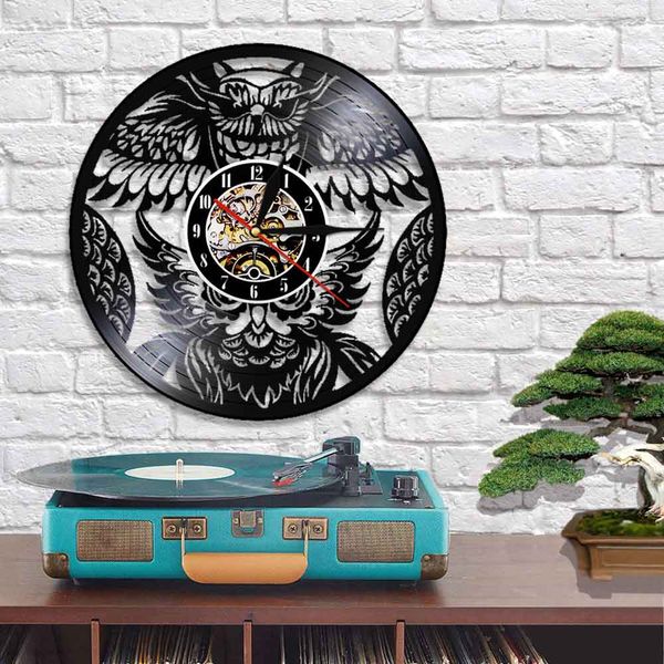 Owl Wall Art Decor Relógio Owl Bird Retro Vinil Relógio de parede Relógios 3D relógios de parede Relógio Arte Decoração da sala de estar da parede