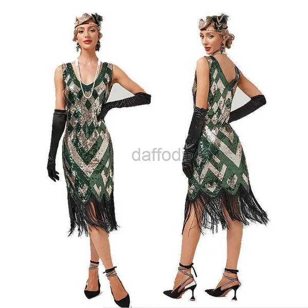 Abiti sexy urbani 2022 Nuovo design Donne 1920s 1920 Vintage Big Flapper V-flapper Fringe Breaded Great Gatsby Party Cocktail Dressus Plus size S-3xl 240410