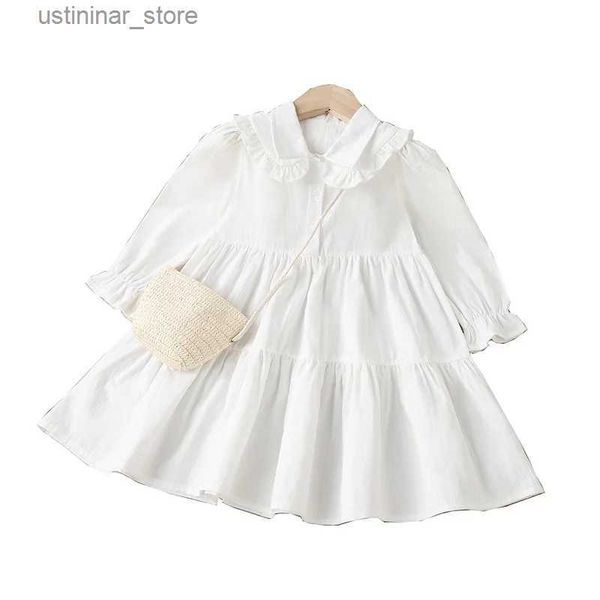 Mädchenkleider Frühling Sommer weiße Mädchen Chlidren Kinder Kleidung Baumwollkleid Prinzessin Kleid für Mädchen Langarm 4-7 Jahre alte Mädchen L47