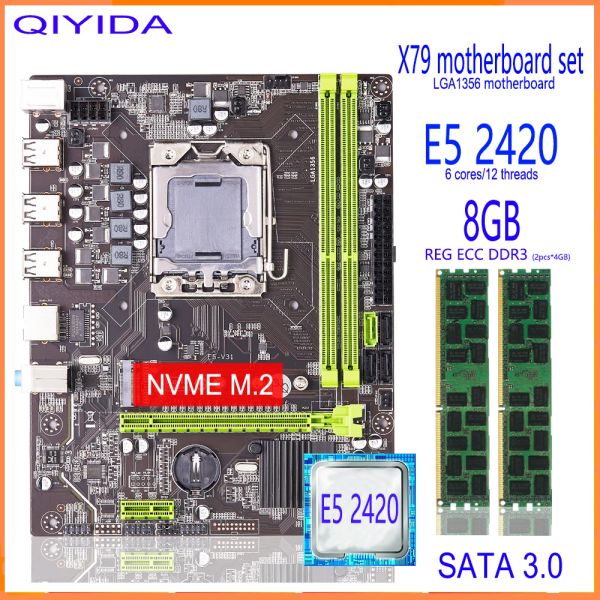 Motherboards Qiyida x79 Motherboard -Set LGA 1356 E5 2420 CPU 2PCS X 4GB = 8 GB 1333 MHz 10600R DDR3 ECC REG -Speicher