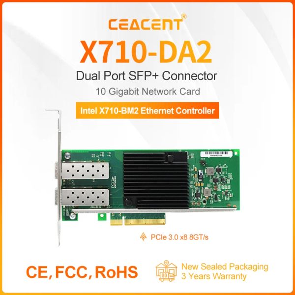 Karten Neues X710DA2 Intel X710BM2 Chipsatz, PCIE 3.0 x8 10 GB/S Ethernet -Netzwerkkarte mit Dual -Port 10 GB SFP+ Anschluss niedrig+ hohe Halterung