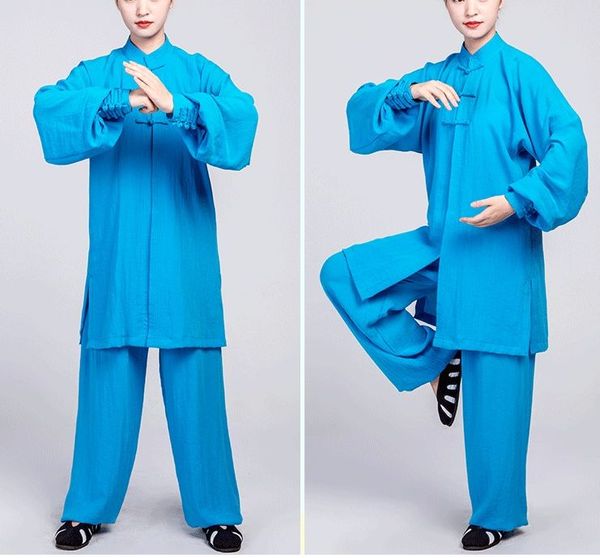 weibliche Springsummer Leinen Tai Chi Wushu Anzug Taijiquan Kampfkunstuniformen Kung Fu Performance Kleidung Blau/Lila/Pink