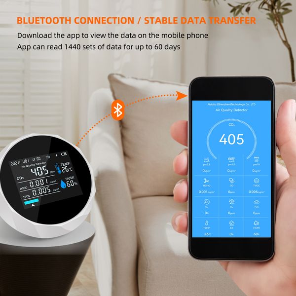 Yieryi Smart Bluetooth Air Detector Detector Digital CO2 Tembrate Meter Meter App Real Monitoraggio della casa Gas Analyzer