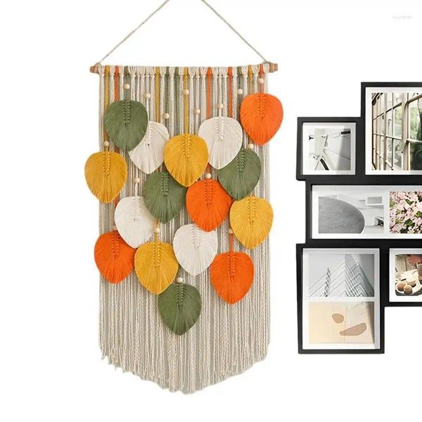 Arazzi Macrame Foglie decorazioni murali decorazioni per ornamenti artistici intrecciati bohémien per cucina soggiorno camera da letto da bagno