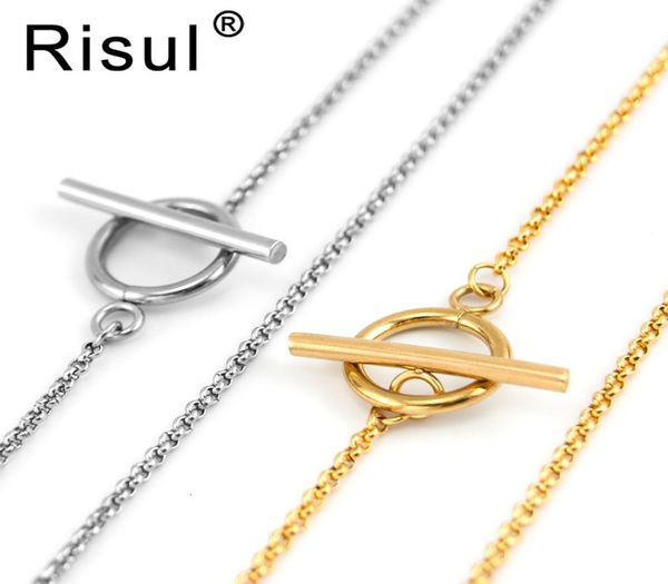 Risul из нержавеющей стали Rolo o Link Chain Thin Thin Women Toggle T Bar Choker Chocket Chain Chain Женские украшения De Moda6297060