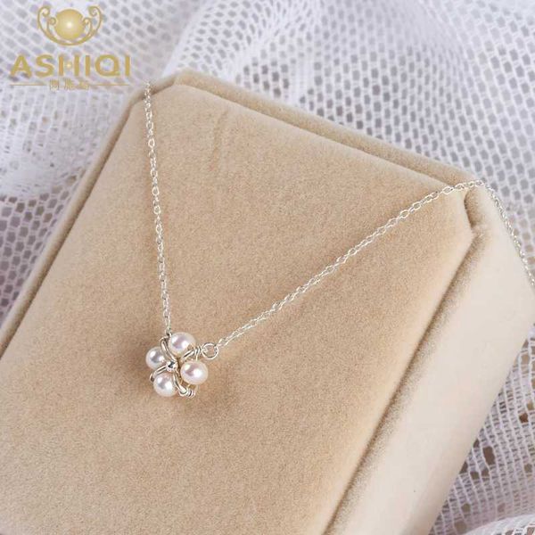 Anhänger Halsketten Ashiqi natürlicher Süßwasserperlenklee 925 Sterling Silber Chokers Halskette für Frauen Lucky Present 240410