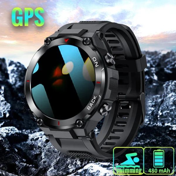 Guarda i nuovi 5 atm Smart Watch Men Tactical Military per Android IP68 Waterproof Watches Sports Fitness Smartwatch GPS Integrado 2024