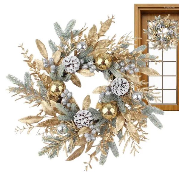 Dekorative Blumen Weihnachtskränze für Vordertür Dekor Winterkranz mit silbernen Beeren Kiefernkegel handgefertigte Nadel Haushaltsvorräte