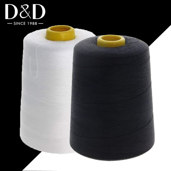 8000 iarde Fili di cucito Overlock Spools 40S/2 Polyester Filo per cucire vestiti per cuciture Forniture di cucito Bianco nero