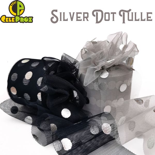 6 cm Silver Dot Tulle 25yards Big Spot Net Fabric Mesh Brötchen DIY Geburtstagstorte Topper Rtutu Pom Bogen Nähen Handwerk Dekor Material