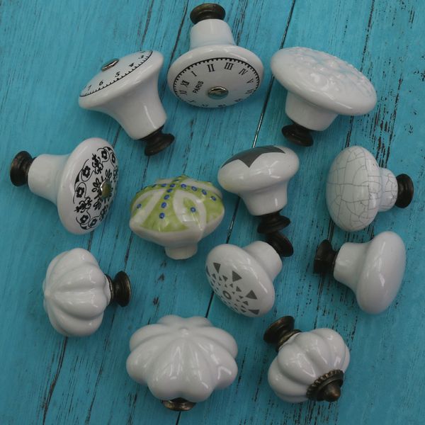 1x White Ceramic Knob Mobili Hardware Hardware Hardware Hardware Euro Retro Dorcelain Porta Porta Pulnica.