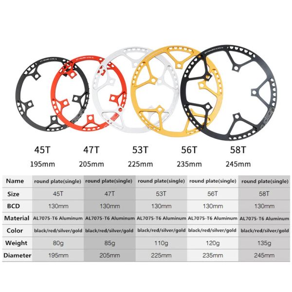 LitePro Velocidade única 130BCD Bicicleta dobrável Corrente BMX Chain Wheel 45T/47T/53T/56T/58T AL7075 Roda de corrente de corrente 170mm de 170 mm