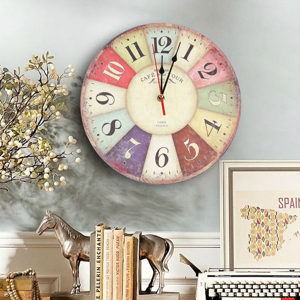 Ретро деревянные настенные часы петух винтажный деревенский безжигальный тихий тихий декор