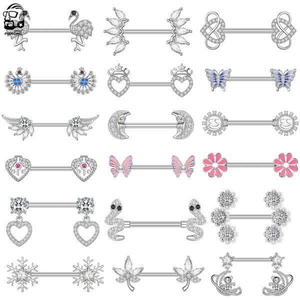 2PCS Series Animal Series Piercings Breblel Fashion Flor Heart Gerou Shield Bar para Mulheres Girl Ring Piercing 240407
