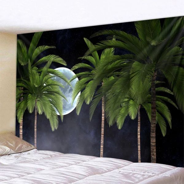 Tropische Pflanze Wandteppiche Himmel Palme Wand Hängende nordische Ins Home Wohnzimmer Schlafzimmer Stoffmalerei Hintergrunddekoration
