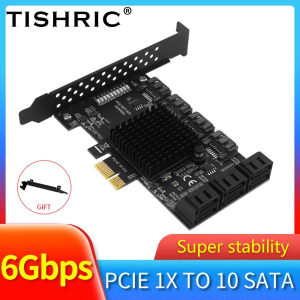 Карты Tishric PCIE SATA 1x 4x RISER 2/6/8/10 PORTS SATA 3.0 PCI E Controller PCI Express Multiplier Cress Riser Card Ssd 6 Гбит/с