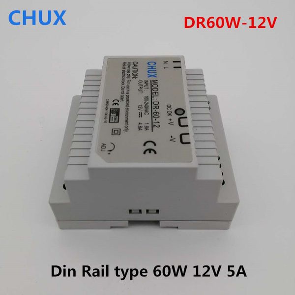 Fonte de alimentação de troca de trilho DIN Chux 5V 12V 15V 18V 24V 48V DC Smps Smps DR15W 30W 45W 60W para luz LED CNC