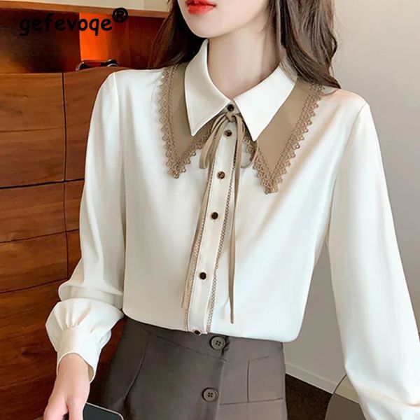 Abiti Vintage Elegante elegante colletto in pizzo Collaro in stile coreano Office Lady Up Shirt Fashion Fashion Sleeve Long Blouse Top Women Blusas
