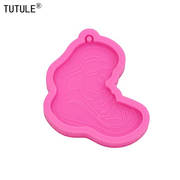 Specchio madre e bambino bambino abbraccia la muffa, clay polimero a pendente epossidico in gravidanza per cuocere argilla per cuocere caramelle in silicone stampo